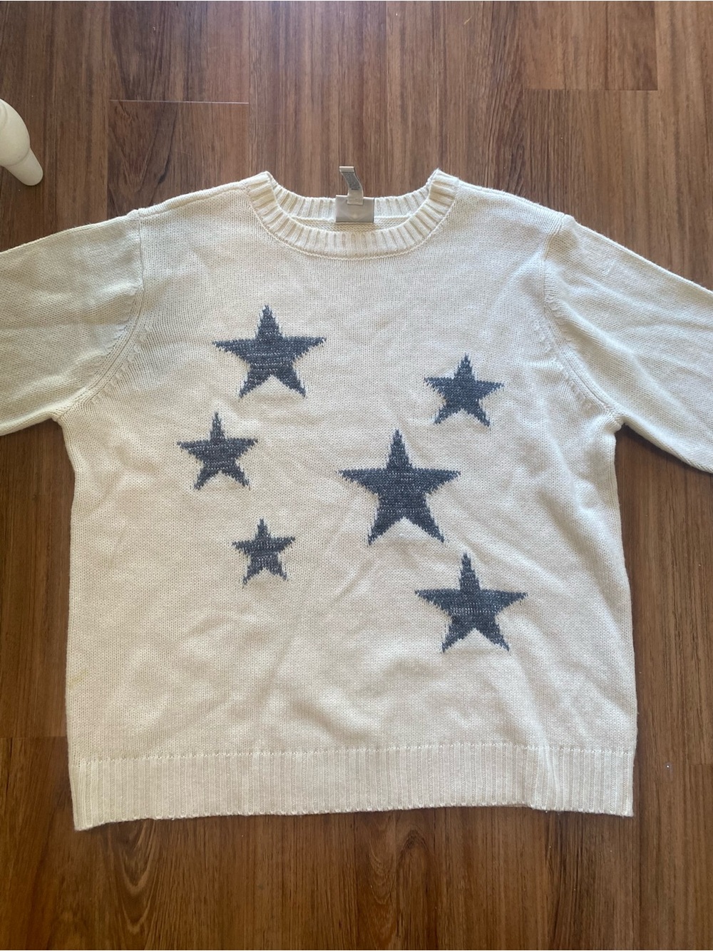 St. John's Bay Women's Cream Star Print Crewneck Knit Sweater